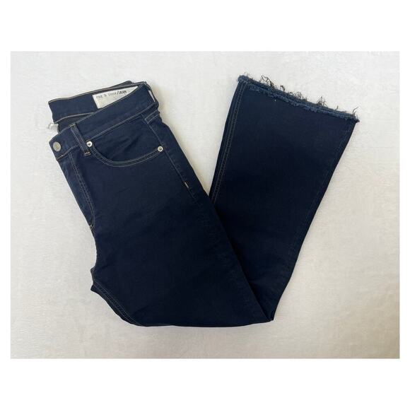 Rag & Bone 10 In Crop Flare DUNE Dark Wash Raw Hem Clean Girl sz 28 Made in USA - Picture 3 of 12